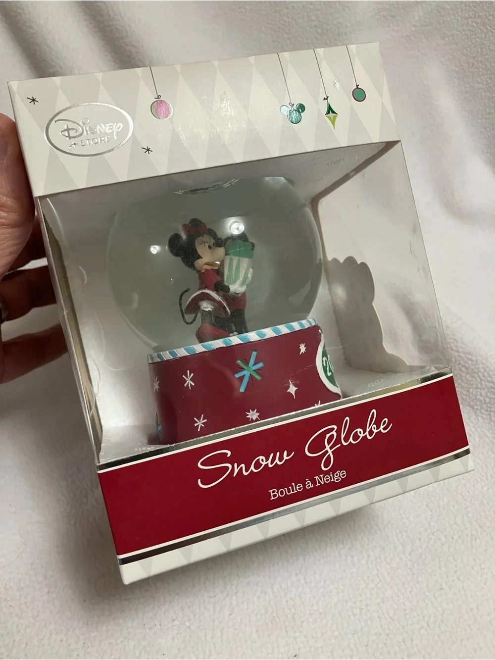 2014 Disney Store Mickey and Minnie Mouse Holiday Snow Globe NIB
